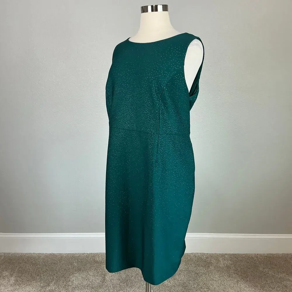 Calvin Klein Green Cocktail Dress Sequin Sleeveless Knee Length Sheath Size 22W - Picture 5 of 13
